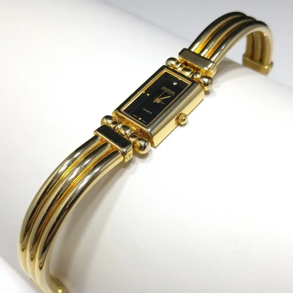 Vintage Joan Rivers Classics Gold Plated Quartz Watch Black Face